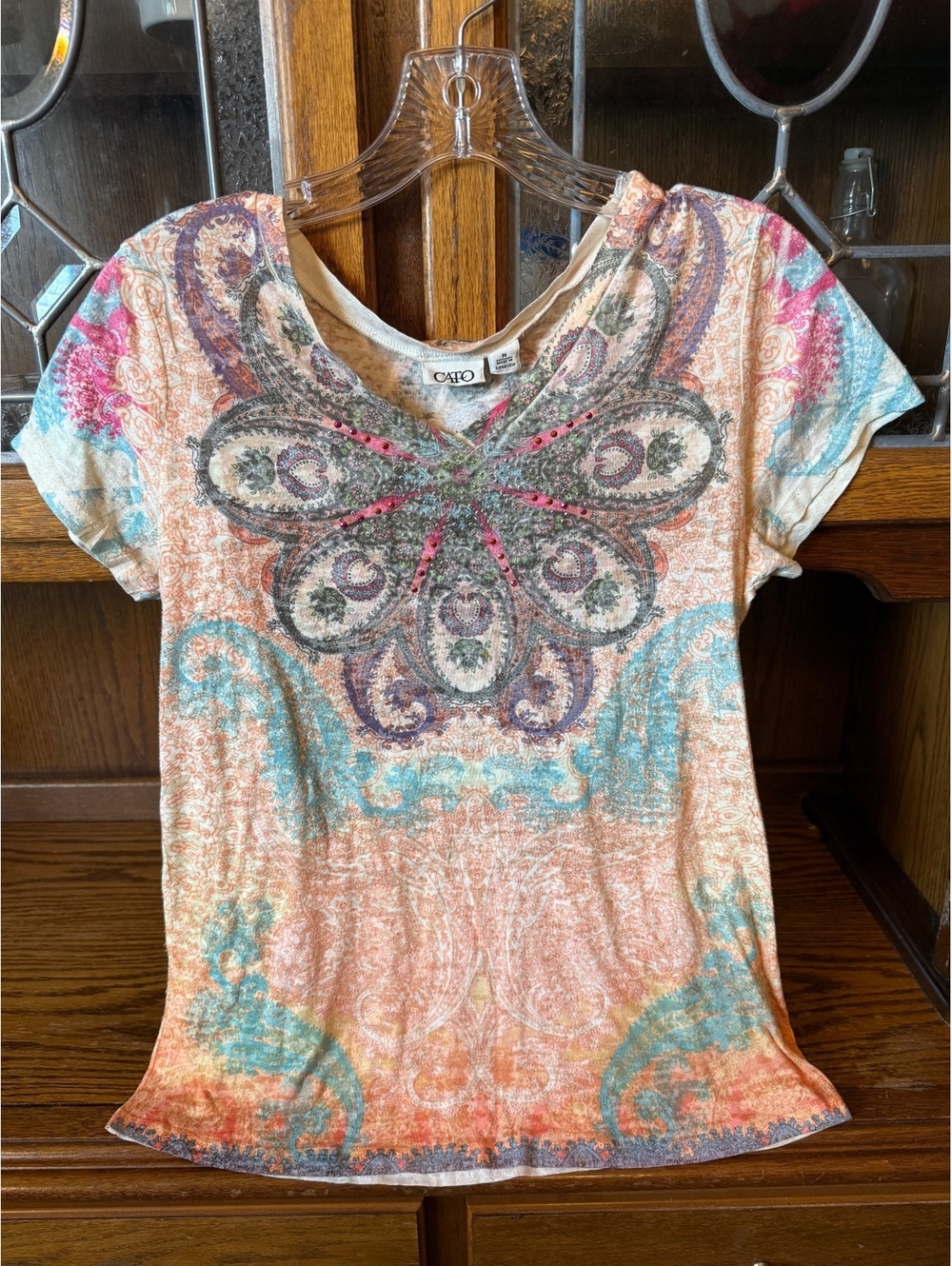 Y2K Cato Fairy Top Women's M Embellished Paisley Rhinestone Butterfly Graphic